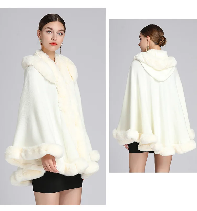 

6 Colors Women Batwing Sleeves Loose Cloak Vintage Shawl Wedding Overcoat With Hat Oversize Winter Faux Fur Collar Poncho Cape