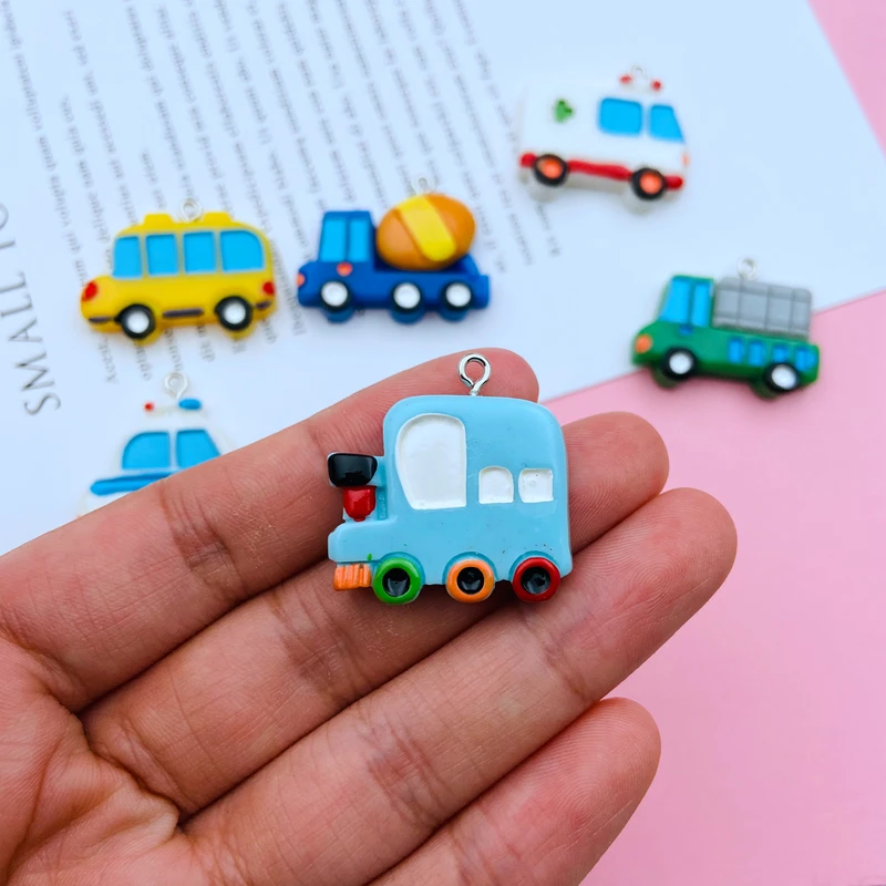10pcs Hot Resin Miniature School Bus Charm for Keychain, Jewelry Earring, Scrapbooking, DIY Making, Necklace