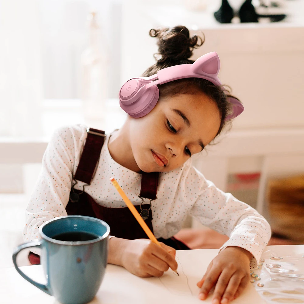 سماعات أذن بأسلاك القط سمّاعة أذن سماعات أذن للأطفال طفل بنات بنين 85db وضع الاطفال حماية السمع سماعة أذن للهاتف المحمول