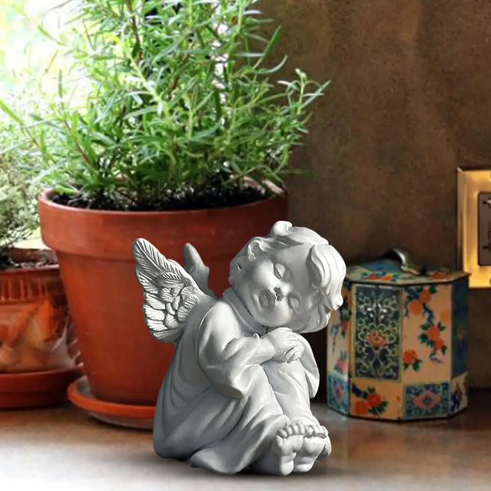 Sleeping Angel Statue Resin Cute Cupid Angel Decoration Figurine Outdoor Home Desktop Cherub Adorable Cherubs