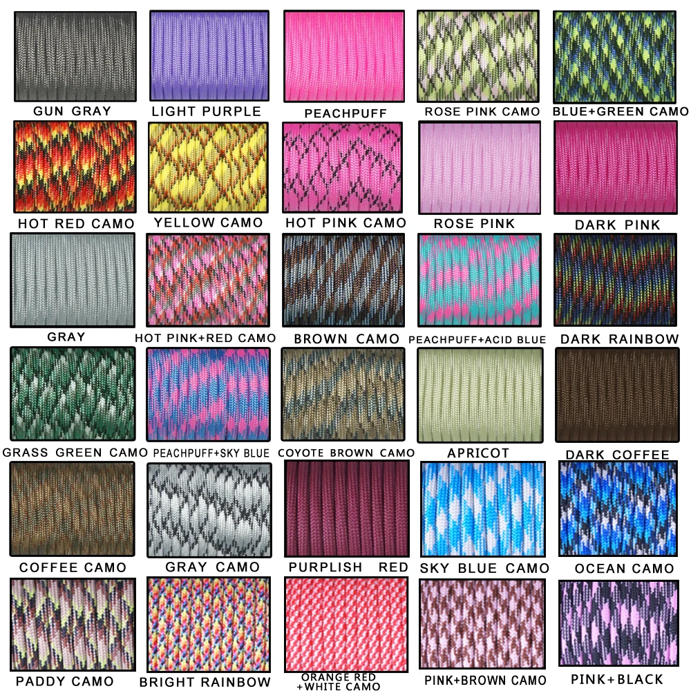 1pcs 100FT 30 Colors 550 Paracord Parachute Cord Lanyard Mil Spec Type III 7 Strand Core for Survival kit Buckle Bracelet