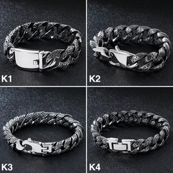 Kalen Vintage Black Men Stainless Steel Bracelet Cuban Link Chain Punk Wristband Bracelets Fashion Jewelry