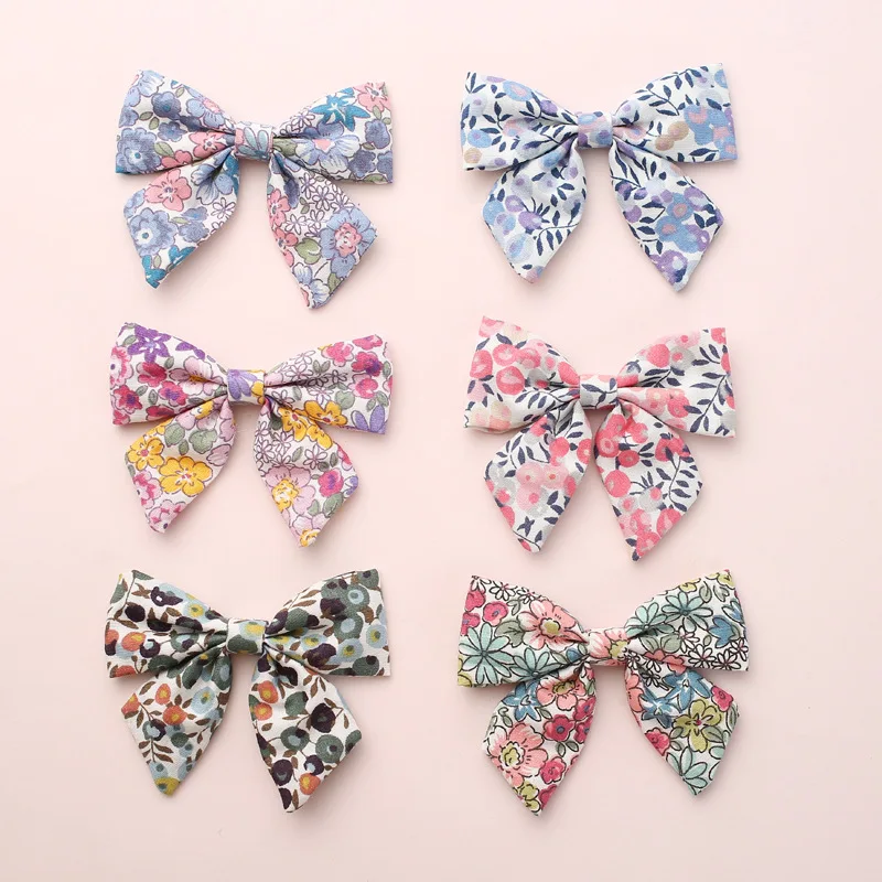 Baby Girls Hair Clips Floral Printing Bows Hair Pin For Children Liberty Cotton Barrette Kids Summer Hair Accessories 2Pcs/Set