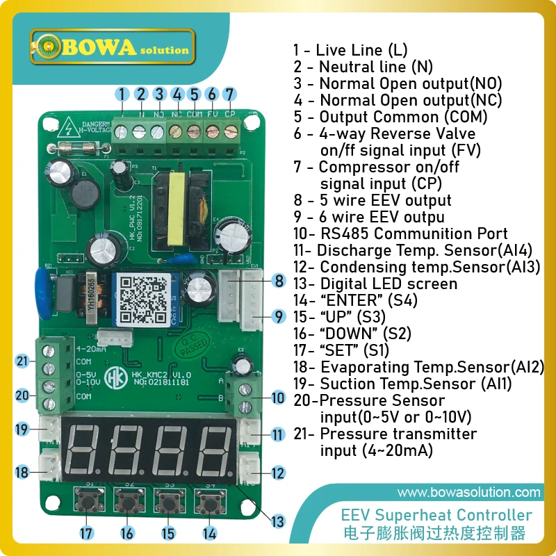 Universal & indepedent EEV superheat controller, compatible with Danfoss, Sporlan, Fujikoki, Emerson, Saginomiya & Carel, etc.