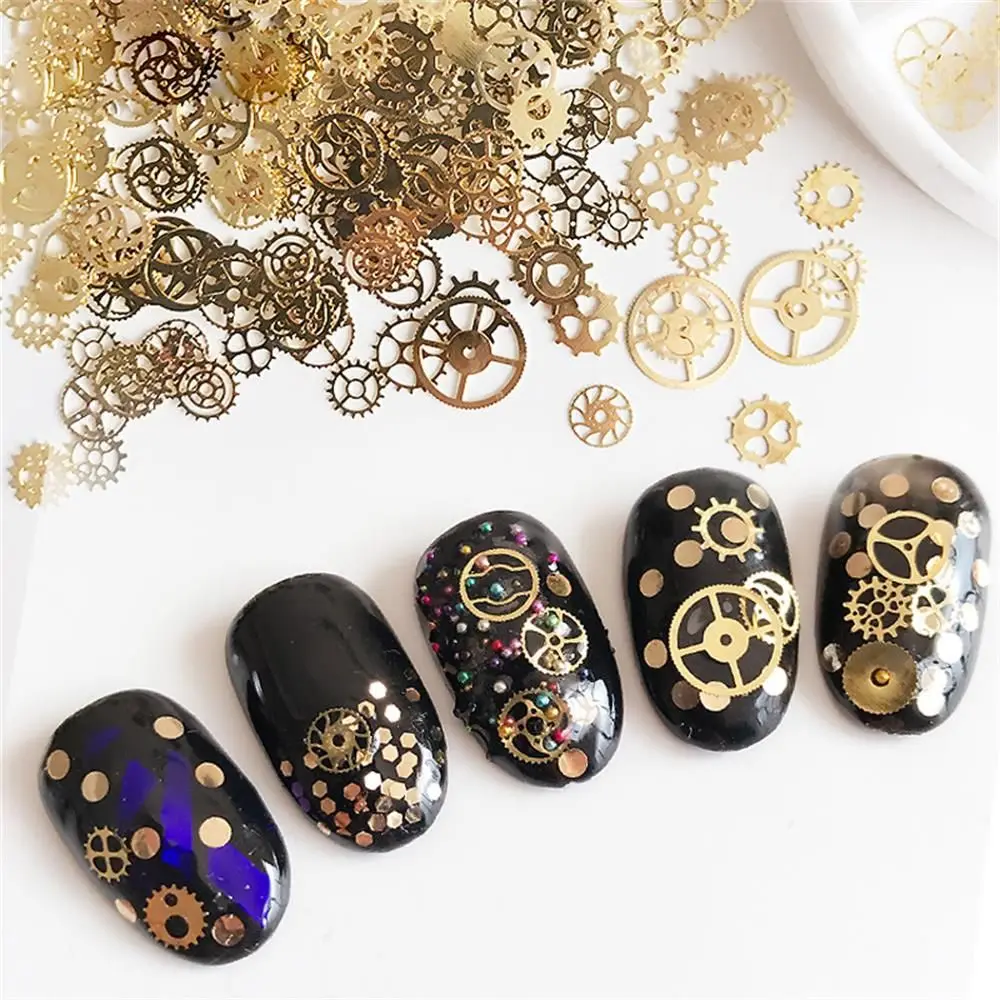 Fashion New Hot sale Gold Nail Sequins Hollow Metallic 3D Flakes Time Gear Flowers Mixed Patterns Manicure Decor DIY Tips