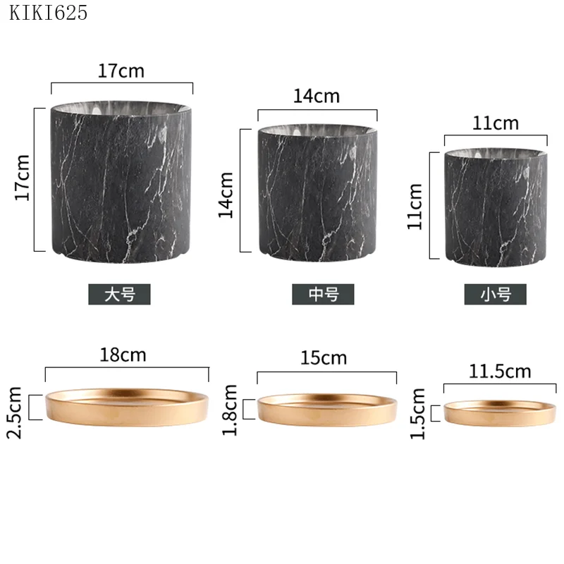 Styl europejski marmurkowa cylindryczna ceramiczna doniczka ze złotą tacą sukulenty domowe doniczkowe ogrodnictwo dekoracje ogrodowe