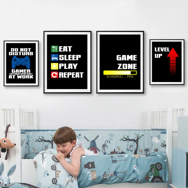 Gaming Quotes Art Painting xbox PS4 Console Game Canvas Posters and Prints Video Game Wall Pictures Boys Room Decor Gamer Gift