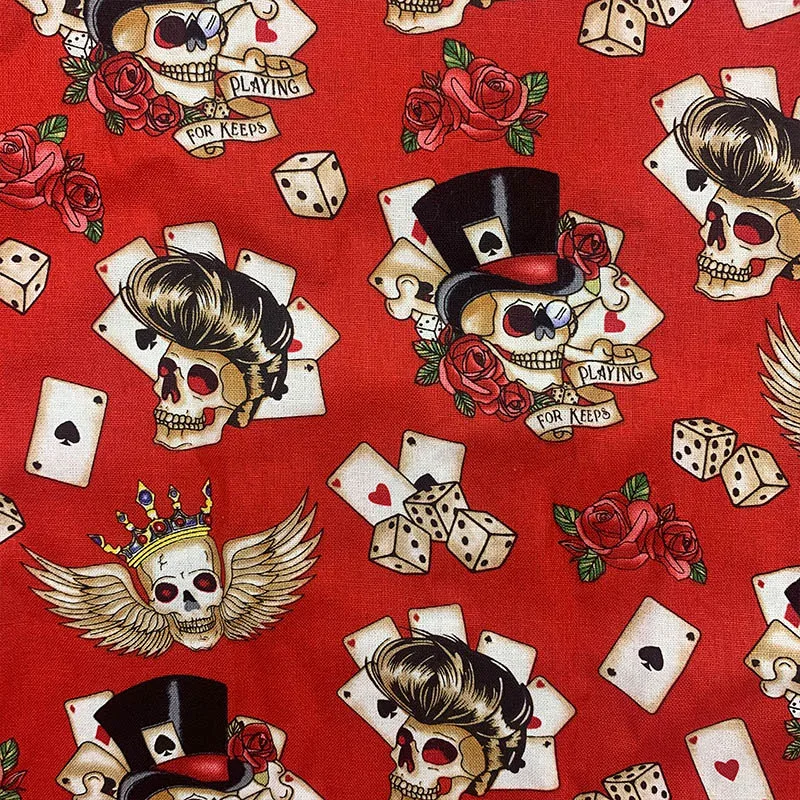 Beautiful 100% Cotton Fabric Red Bottom Skull Poker Pattern Digital Print Sewing Material DIY Home Patchwork Dress Clothing