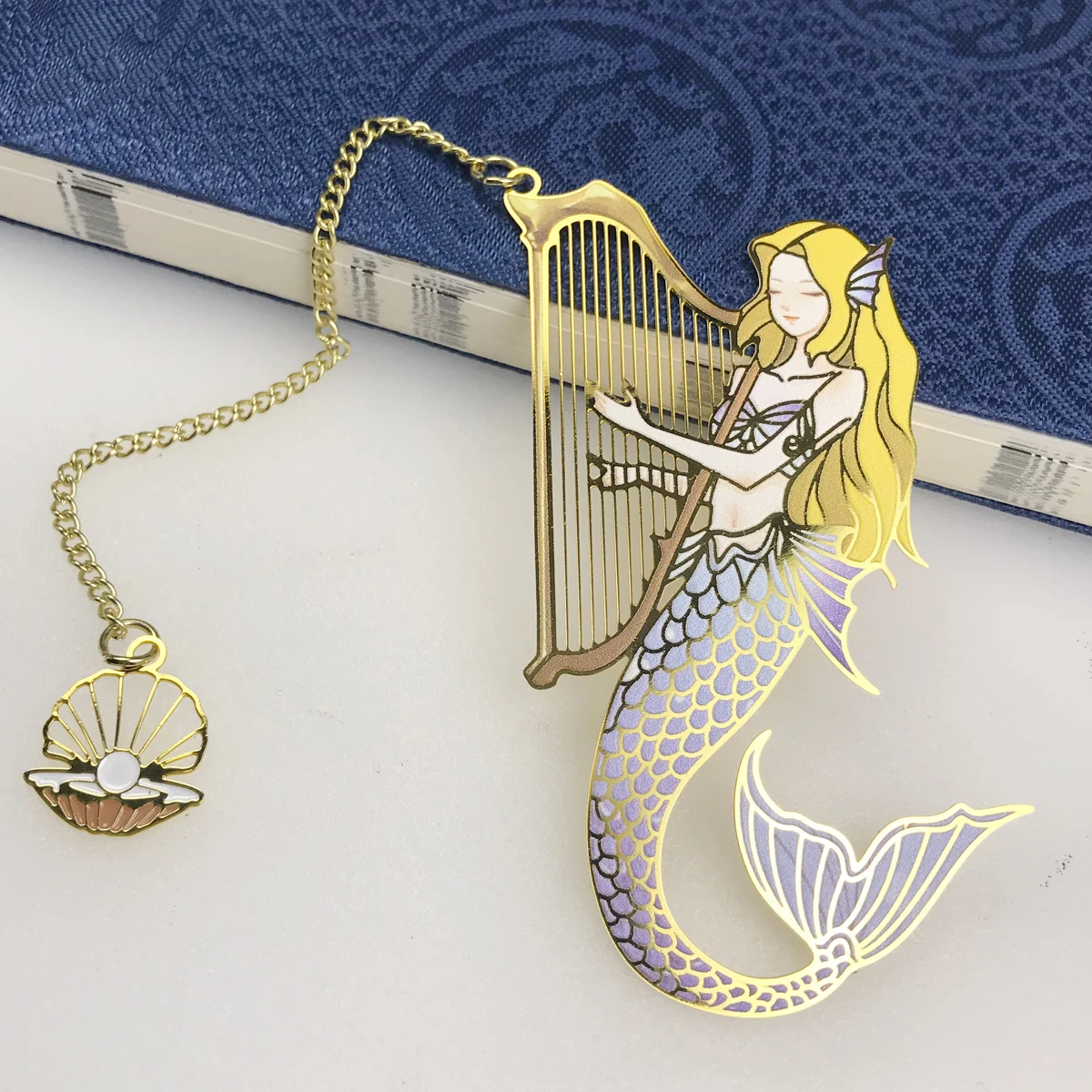 Harp Mermaid Brass Pagination Mark Vintage Hollow Metal Bookmark Creative Gifts Retro Art Presents School Office Supplies