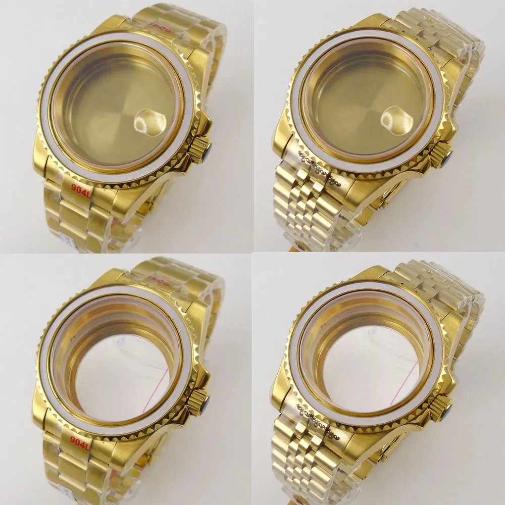 

BLIGER Gold Coated Watch Case fit NH35A NH36A ETA 2824 2836 MIYOTA 8215 821A DG Mingzhu 2813 Steel Band