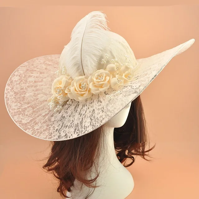 

Bride Retro Aristocratic Lace Hat Head-wear Feather Hat Decorated Exaggerate Catwalk Accessories