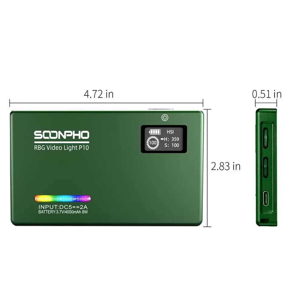 Soonpho P10 8W RGB 2500K-8500K Mini Video LED Light Fill Light Built-in Battery for Phone Camera Shooting Studio