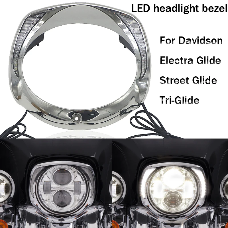 

Motorcycle LED Headlight Lamp Trim Ring Bezel Fit For Harley Davidson Electra Glide Street Glide Tri-Glide Ultra Limited Low