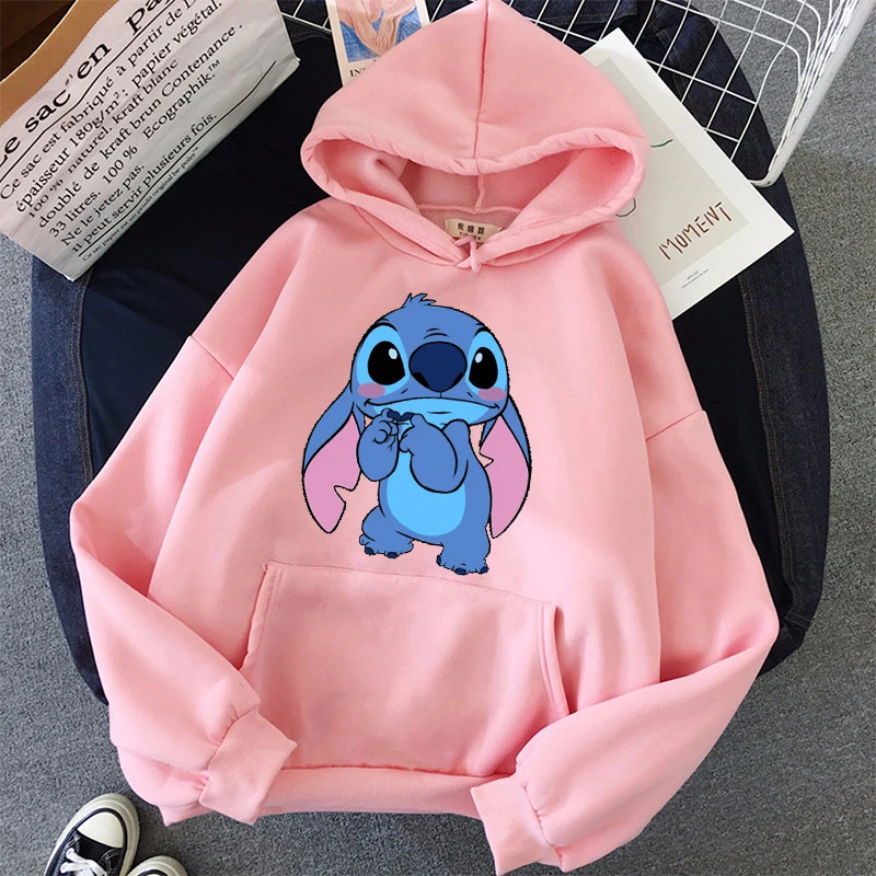 Disney Hoodie Women\'s Harajuku Pullover Cute Kawaii Casual Top O-Neck Angel Print Hooded Sweatshirt Long Sleeve