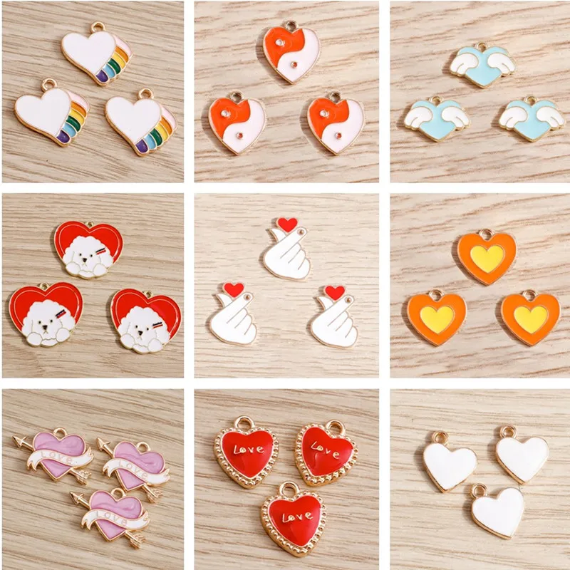 

10pcs/lot Enamel Candy Colors Love Heart Charms for Jewelry Making Cute Drop Earrings Pendant Necklaces DIY Keychains Craft Gift