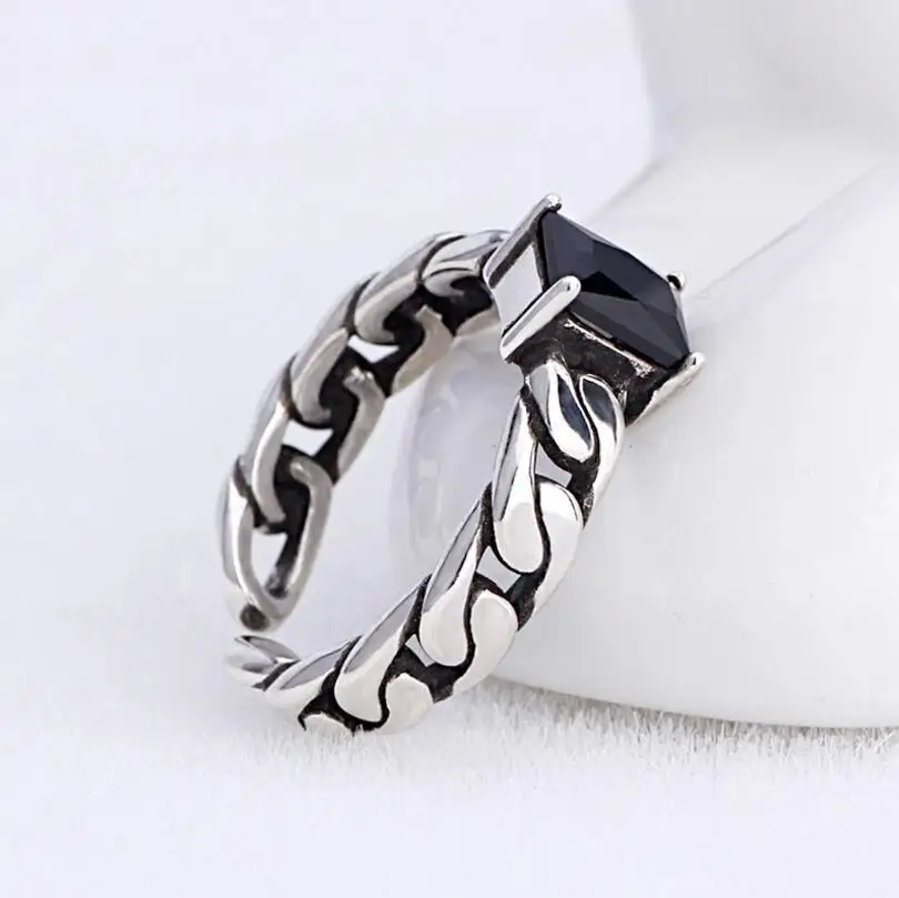 Vintage Tricolor 925 Sterling Silver Zirconia Opening Rings Twisted Chain Models Black Auger Thai Silver Ring For Women S-R60