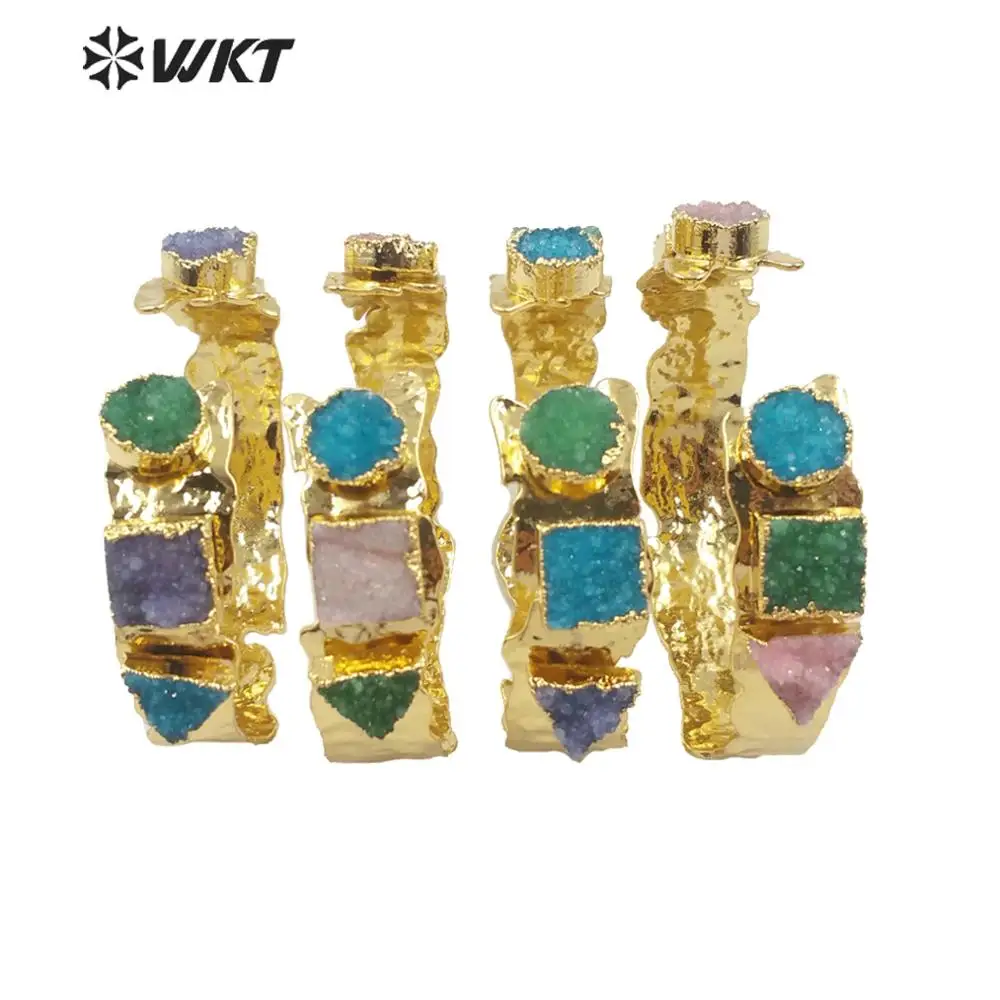 

WT-B515 High Quality Natural Stone Cuff Bangles Agate With Gold Electroplated Adjustable Size For Woman Party Style Wholesale