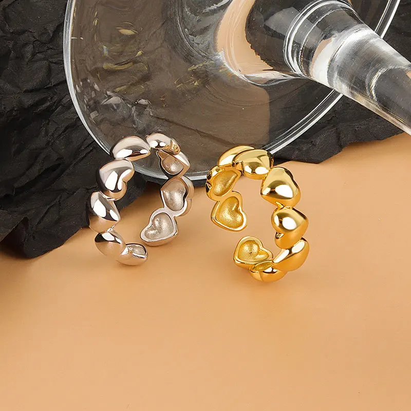 VY سلور کلر LOVE Heart Link Opening Adjustable Rings For Women New Trends Creative Party Jewelry Gifts
