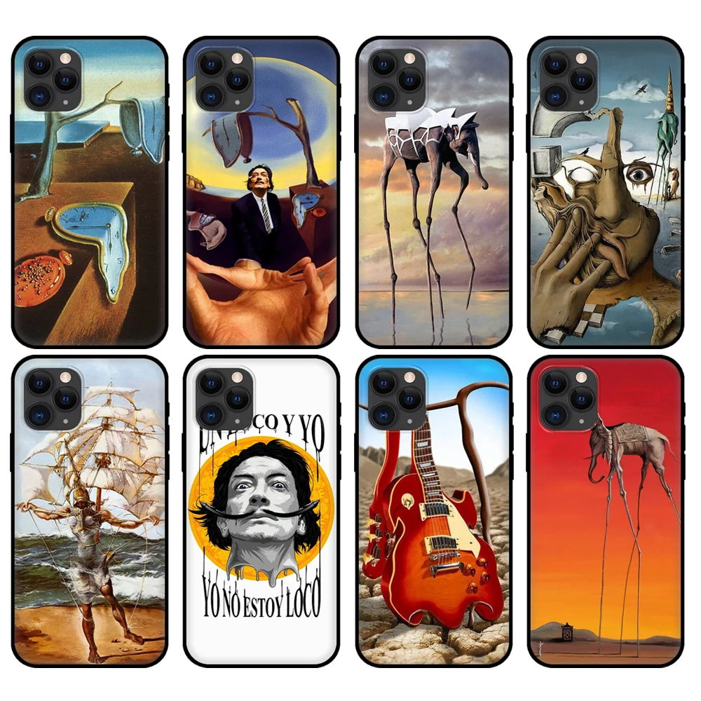 Black tpu case for iphone 5 5s se 2020 6 6s 7 8 plus x 10 XR XS 11 12 mini pro MAX back cover Salvador Dali