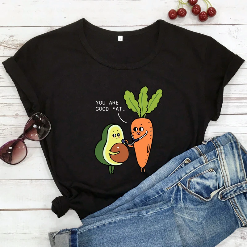 Colored You're Good Fat T-shirt Funny Avocado Carrot Vegan Tee Shirt Top Cute Women Graphic Vegetables Tshirt