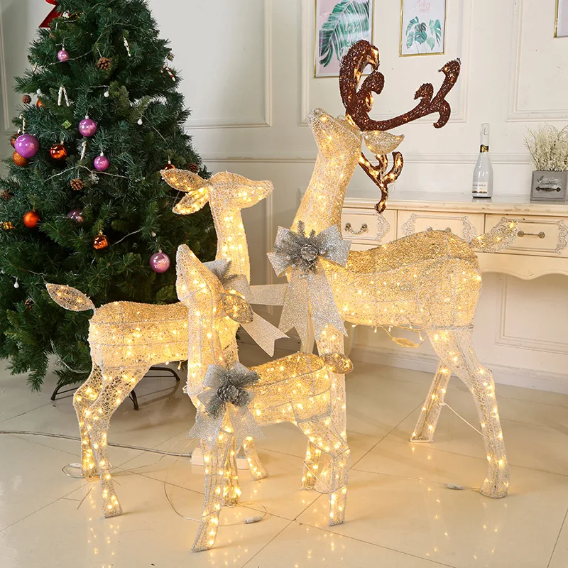 

Christmas wrought iron deer Christmas scene display family of three holiday children's gifts luminous elk crafts ornaments