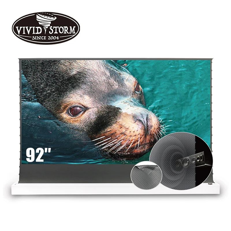 

VIVIDSTORM 92 Inch Motorized Floor Rising Screen With Perforate Acoustically Transparent ALR Material For Long Throw Projector