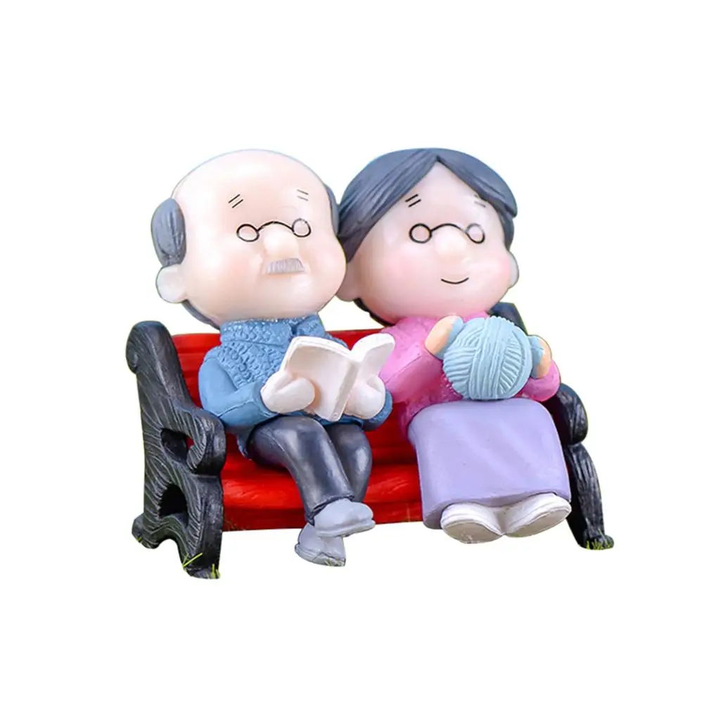 House Figurine Mini Park Bench Grandpa Grandma Model Miniature Landscape Garden Home Decor Ornament