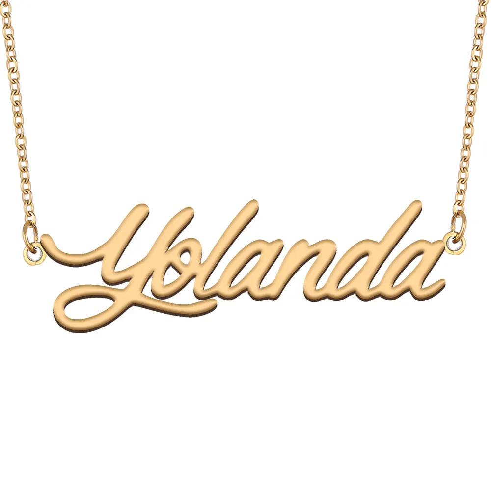 Yolanda-collar con nombre personalizado para mujer, joyería de acero inoxidable, chapado en oro, colgante de placa de identificación, regalo para madre y novia