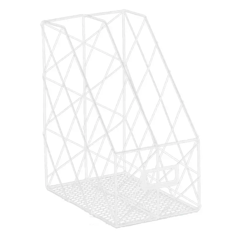 Iron Grid File Holder Simple Double Layer Desk Shelf Magazine Book Storage Rack 24BB