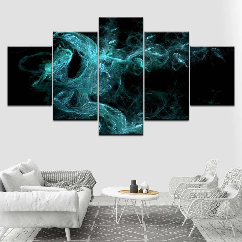 

Abstract Blue Smoke Canvas Painting, Wall Paintings, Art Living Room Decor, Picture Artwork, 5 Panels