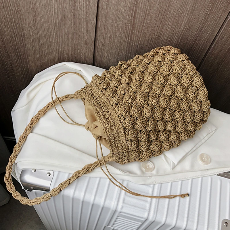 Yogodlns Sommer Stroh Umhängetasche Frauen Große Kapazität Rattan Eimer Tasche Handarbeit Gewebt Strand Tasche Mode Urlaub Handtasche Tote – Detail 23