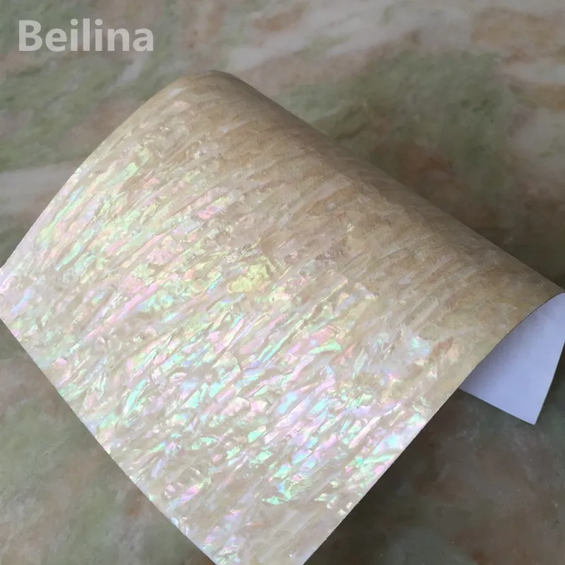 Flexible Korea Natural Abalone Shell  Mother Of Pearl Laminate Sheet Veneer Self-adhesive Sticker Backing Size 240mm/140mm