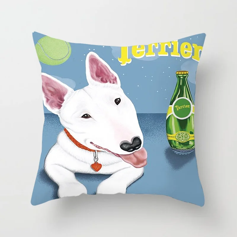 Cartoon Bull Terrier Series Pillow Gift Home Office Decoration  Bedroom Sofa Car Cushion Cover Funda de almohada