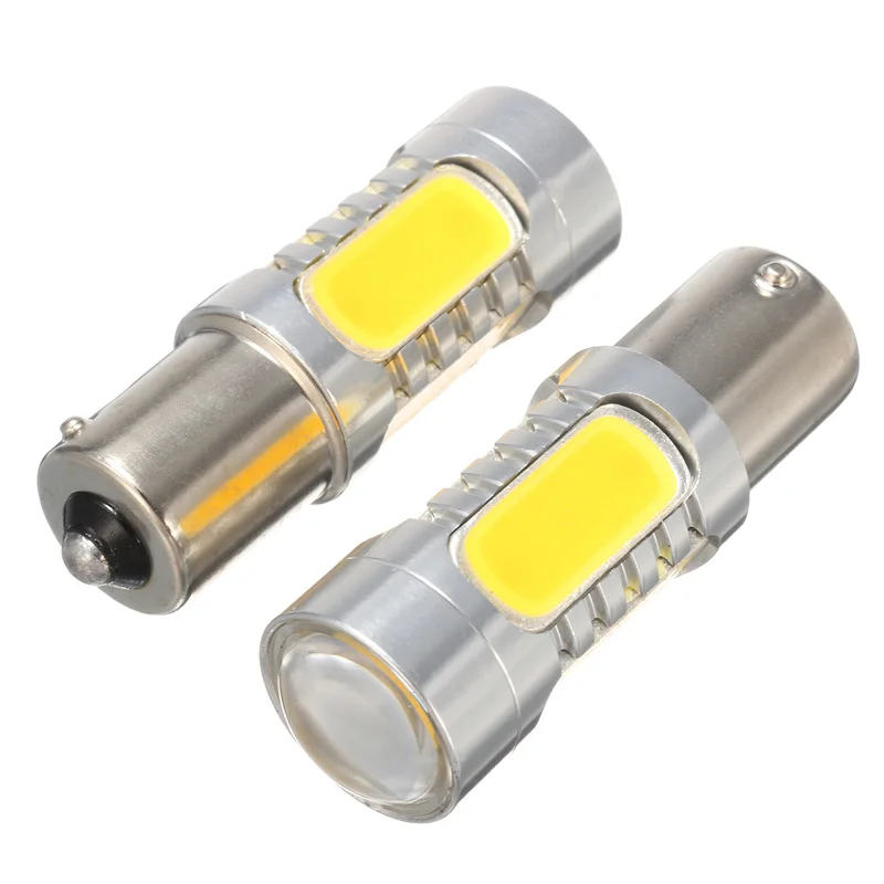 2 sztuk 1156PY BAU15S PY21W 7.5W LED COB żarówki Turn Signal światło cofania lampa bursztynowa żółta lampa tylna wsparcie Dropshipping