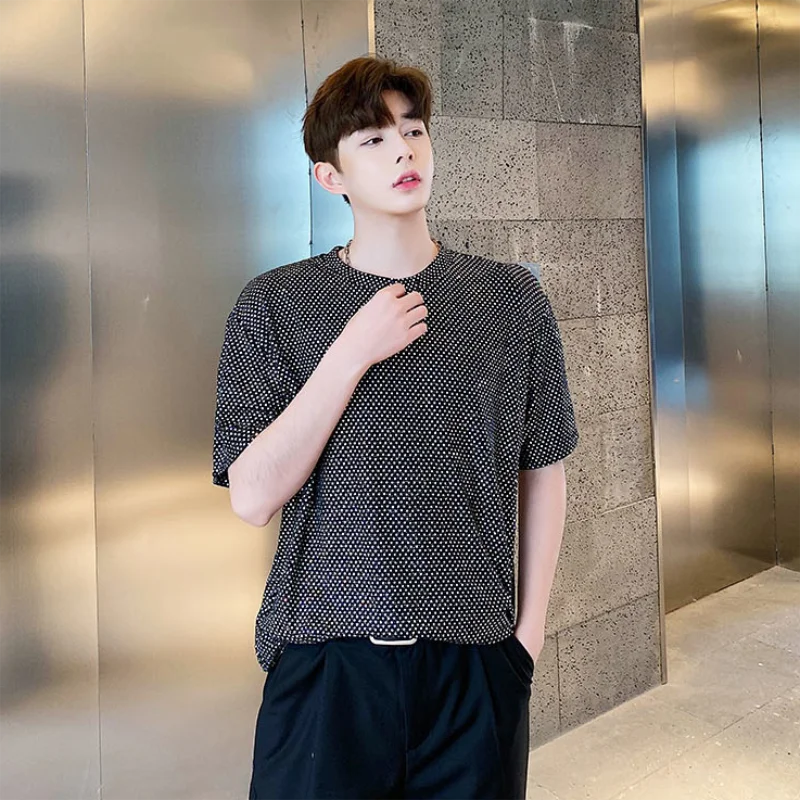 

Men's polka dot flash short sleeve T-shirt street style hip-hop youth T-shirt large size shirt stage costume