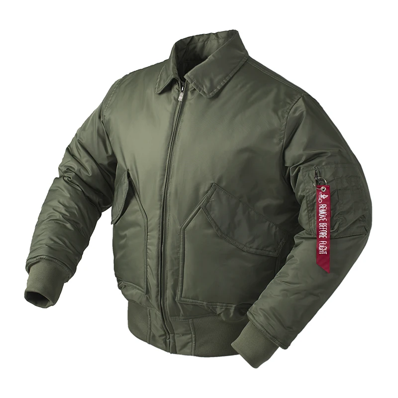 CWU/45P high quality thick nylon mens bomber jacket winter green black padded pilot flight jacket windproof