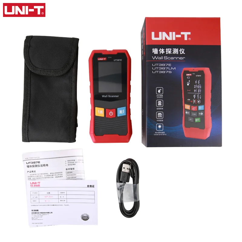 Imagem -06 - Uni-t Scanner de Parede Ut387e Ut387s Ut387lm em Detector de Metais Localizador de Pinos de Madeira Tensão ac Cabo ao Vivo Fios Rastreador de Profundidade