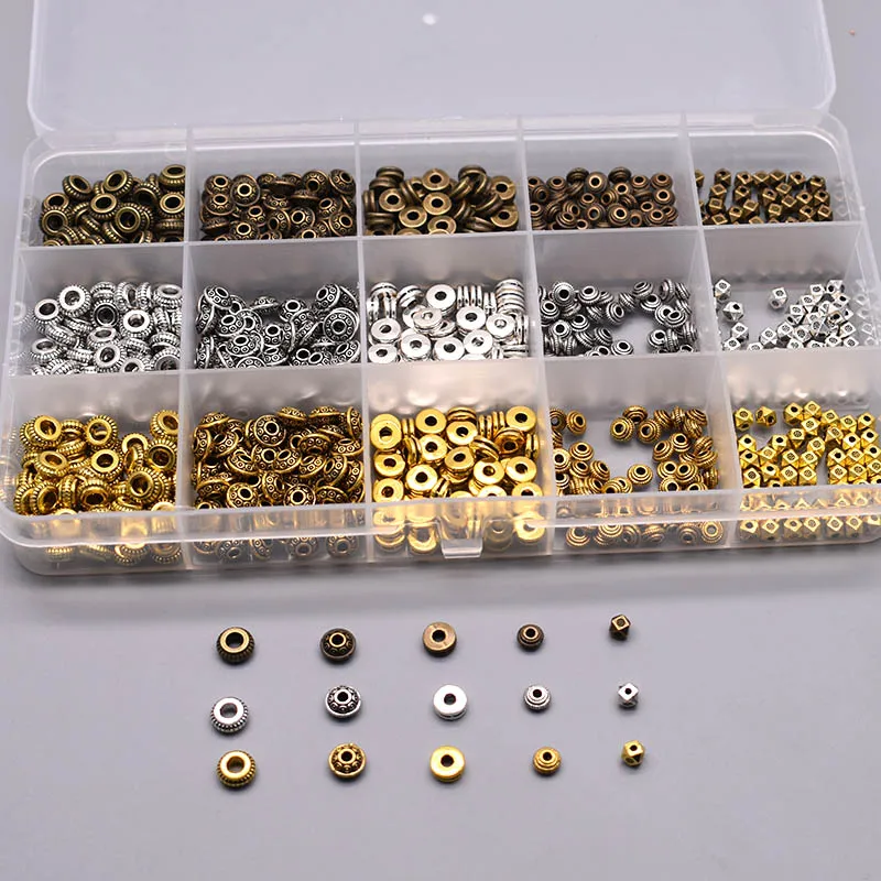 

Alloy Spacer Beads Accessories Set Tibetan Silver Color Bronze Round Loose Spacer Beads For Jewelry Making Bracelet Supplies Kit