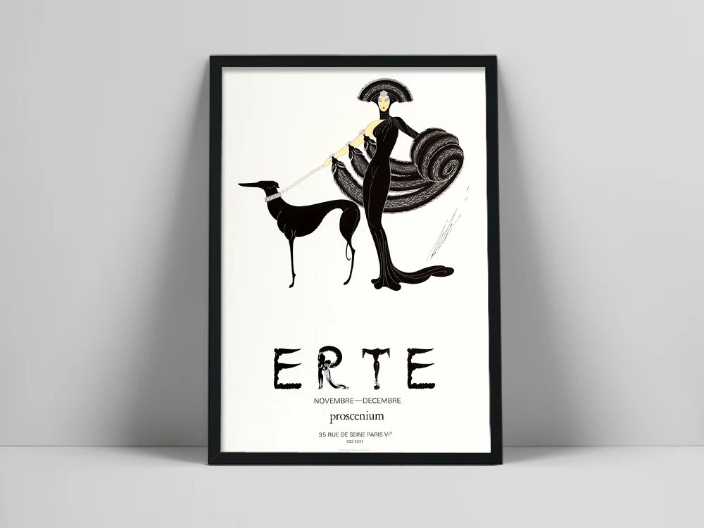 Erte original Art Deco Poster, Erte Poster, Erte Fashion print, Lady & Greyhound, Vintage Fashion, Vintage Art deco poster, Art