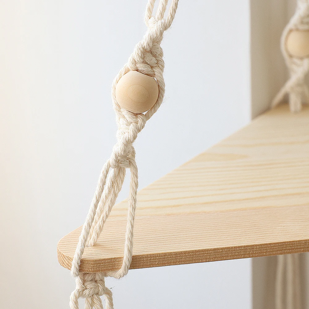 Macrame Wand Hängen Regal Boho Wohnkultur Regale Auf Wand Holz Dekoration für Schlafzimmer Wohnzimmer Kindergarten Christamas Geschenk – Detail 25