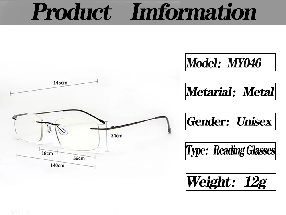 Randlose Lesebrille aus Titanlegierung, ultraleicht, quadratisch, flexibel, Presbyopie-Brille, Anti-Blue-Ray-Brille, Unisex – Detail 2