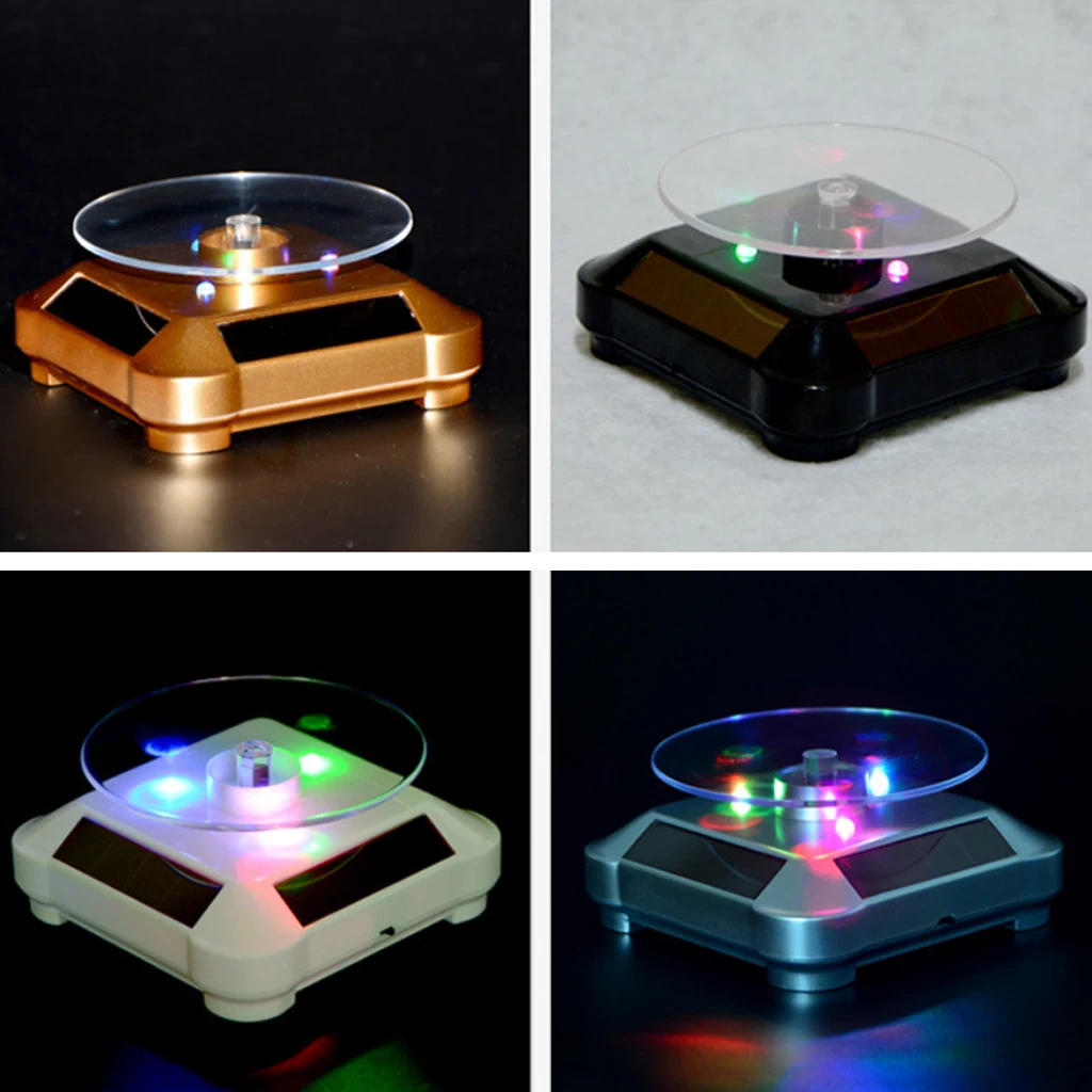 Solar Powered Rotary Display Stand Turn Table Changing Color Lights, Rotates well under natural light/ indoor light