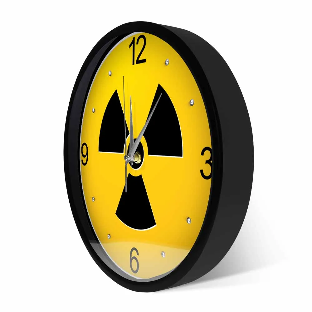 Radiation Sign Silent Quartz Wall Clock Radiation Danger Logo Artwork Hanging Watch Nuclear Atomic Symbol Clock X-Ray Tech Gift