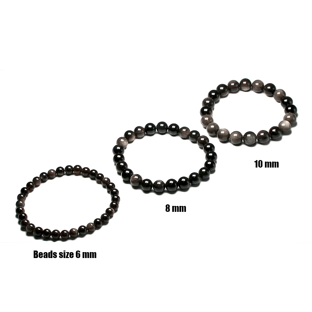 Natural Sliver Obsidian Bracelet Men Jewelry Stone Beads Round Bracelet Energy Bangle For Women Valentine's Gift Jewerly view 3