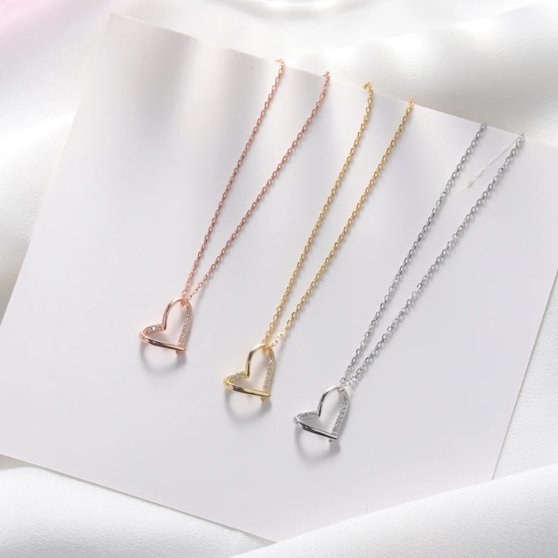 Irregular love Heart Luxury Rose Gold Color Cubic Zirconia Clavicle Chain Necklace For Women Girls Korean Trendy Jewelry SN2367