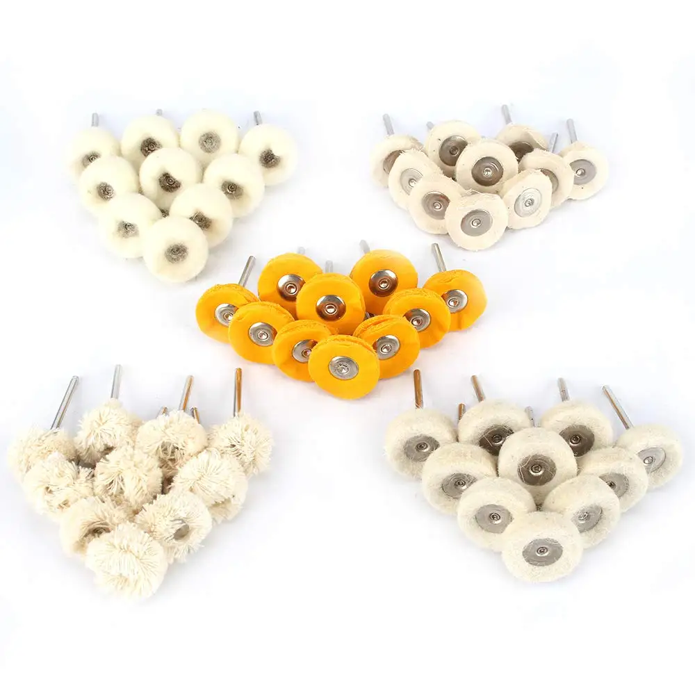 10Pcs 1 Inch 25mm Cotton Abrasive Buffing Wheel Set Wool Felt Polishing Wheels Brush 1/8'' Shank Rotary Tools For Watch Jewelry