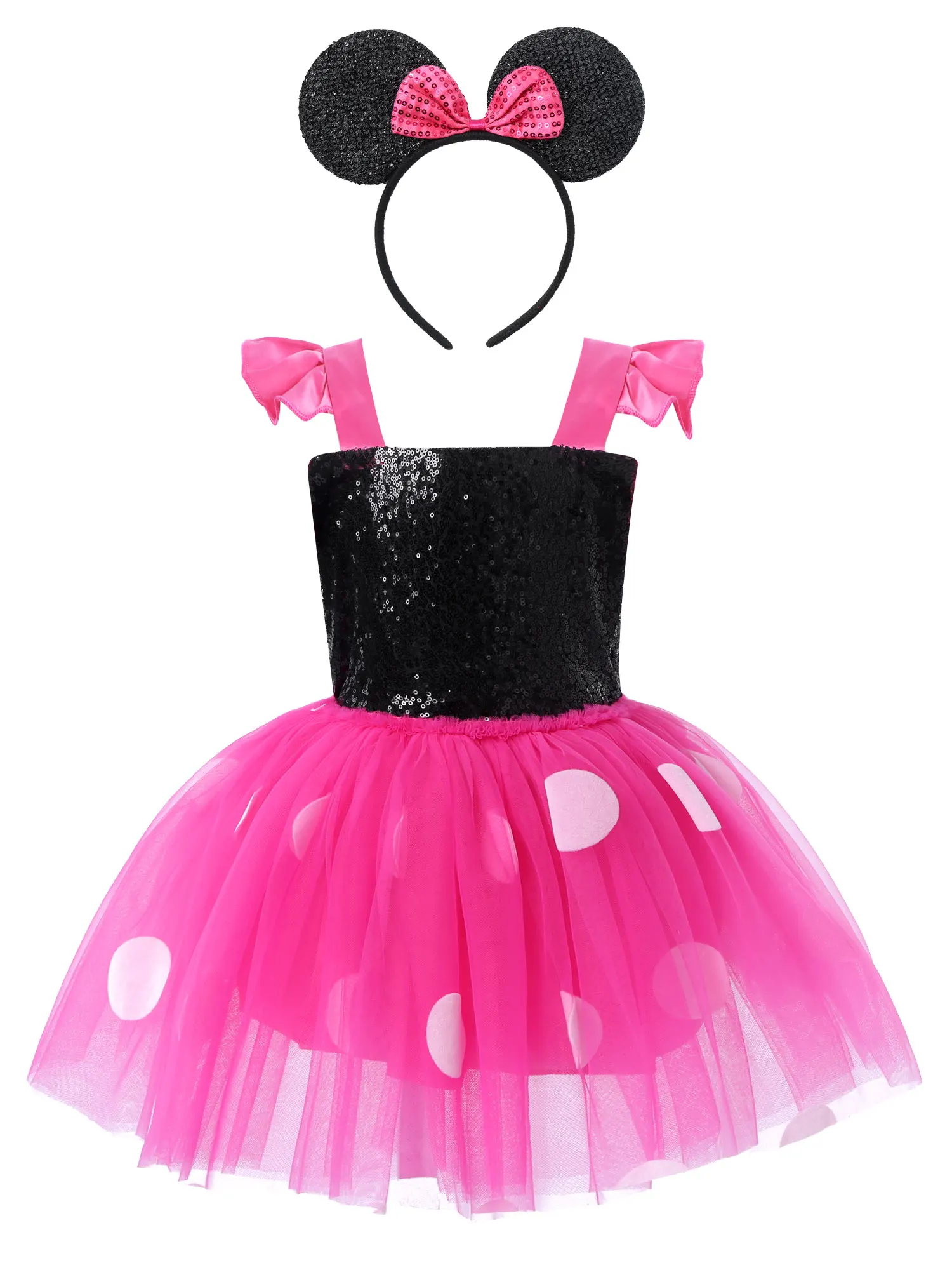 Infant Baby Girls Sequined Costume Dress Sleeveless Open Back Straps Tie Back Polka Dots Printed Tutu Mesh Skirt Outfit 2-8y