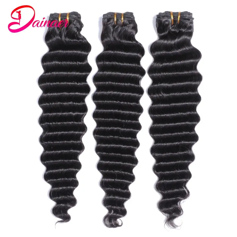 Extensiones de cabello humano brasileño, mechones de pelo ondulado Natural 100% Remy, color negro, 3 mechones