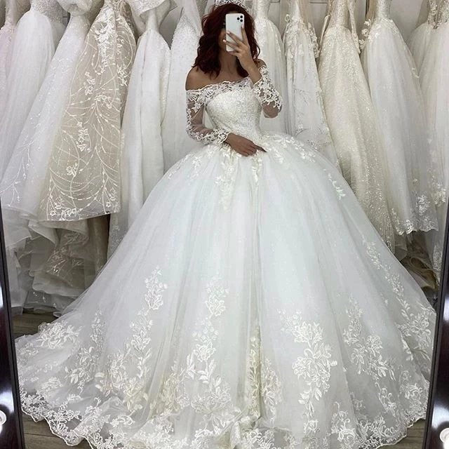 

ANGELSBRIDEP одежда с длинным рукавом Свадебные и Бальные платья Vestido De Noiva Романтический Аппликация Vestido De Festa Тюль вечернее платье невесты платье размера плюс