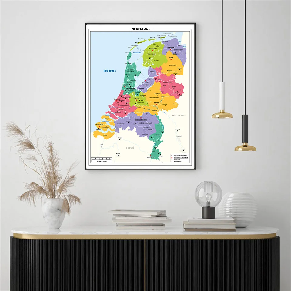 Die Niederlande s Karte In Dutch 59*84 cm Wand Kunst Poster Dekorative Leinwand Malerei Schule Liefert Wohnzimmer hause Dekoration